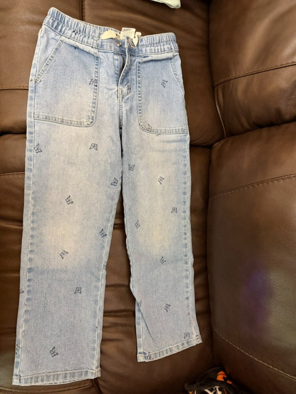 OshKosh B'gosh Girls Butterfly Jeans Size 7/7A Light Wash Wide Leg
